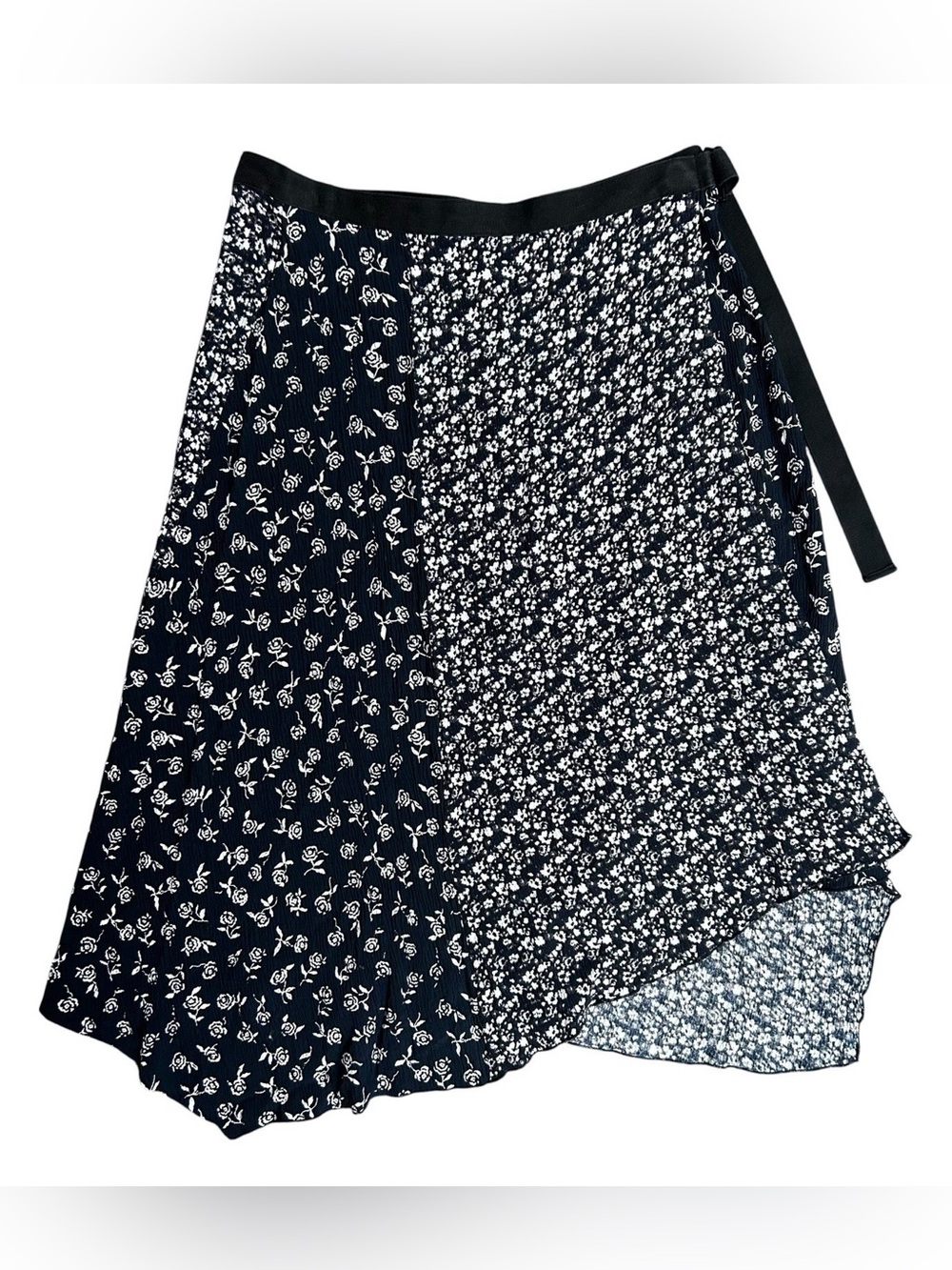 rag & bone Asymmetrical Liv Black and White Floral Fluid Wrap Skirt Sz 4
